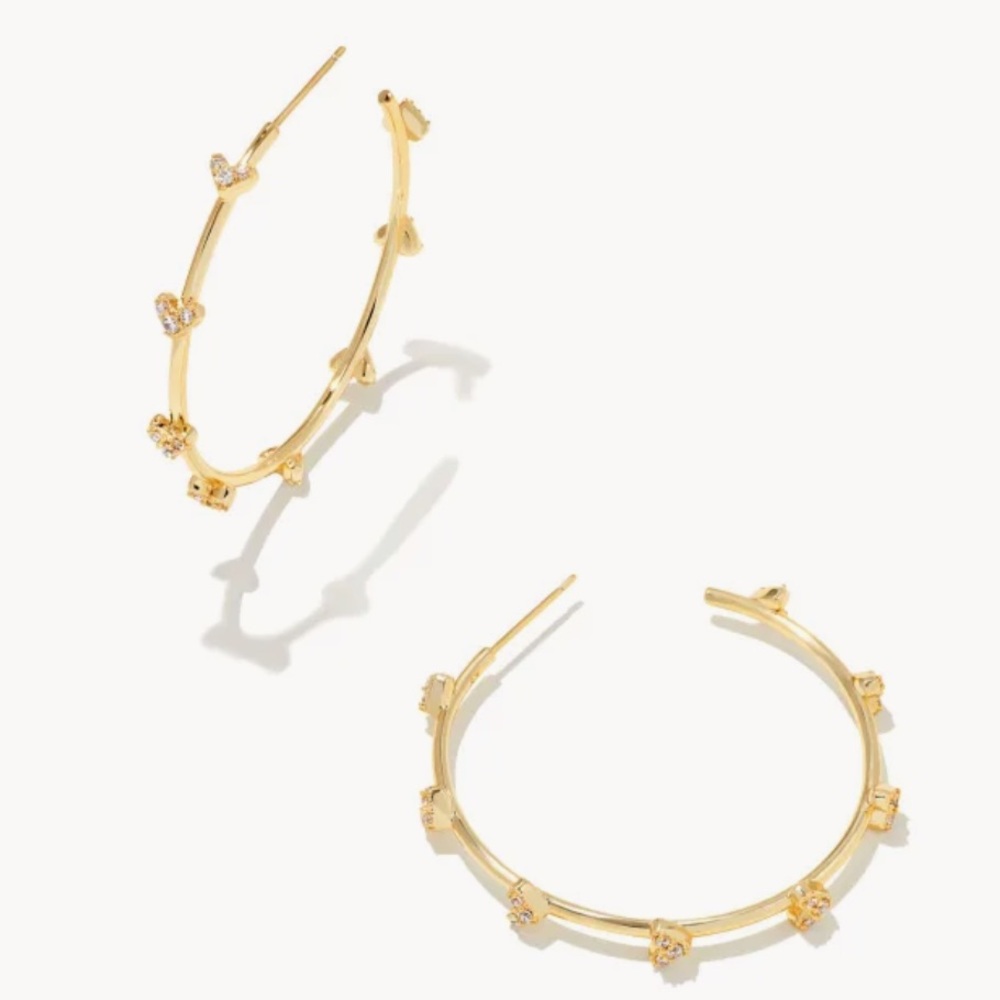 Kendra Scott Haven Gold Crystal Heart Hoop Earrings in White Crystal